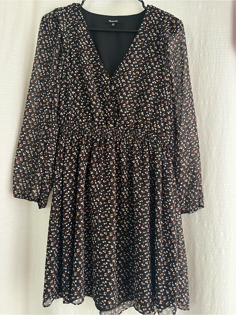 Madewell Black Long Sleeve Floral Mini Dress